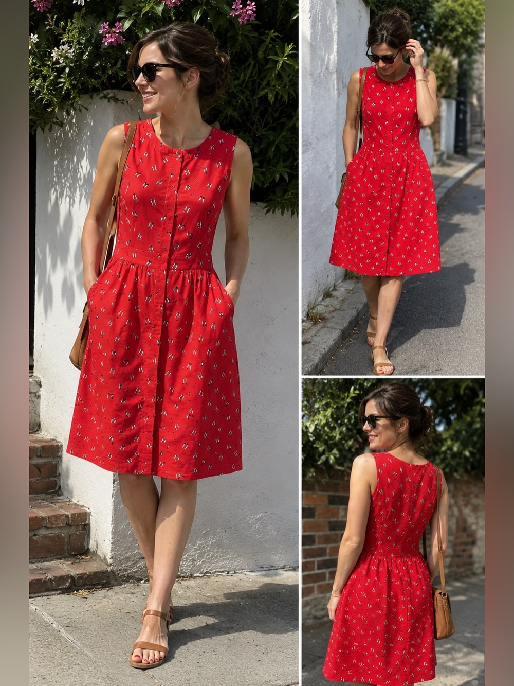 Boden Leila Ballet Slipper Print Fit & Flare Dress Red Cotton Sz 8R